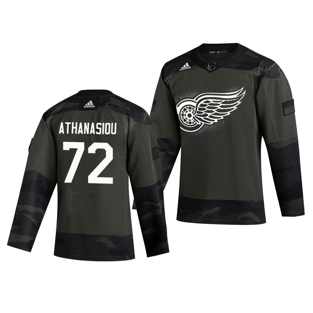 Detroit Red Wings #72 Andreas Athanasiou Adidas 2019 Veterans Day Men's Authentic Practice NHL Jersey Camo